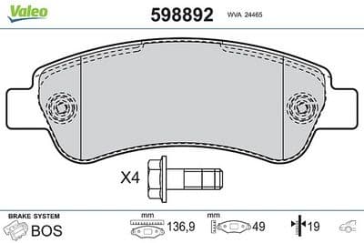Juego de balatas de freno VALEO 598892