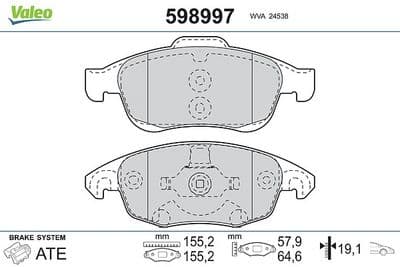 Juego de balatas de freno VALEO 598997