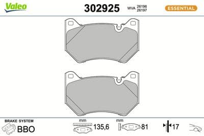 Juego de balatas de freno VALEO 302925