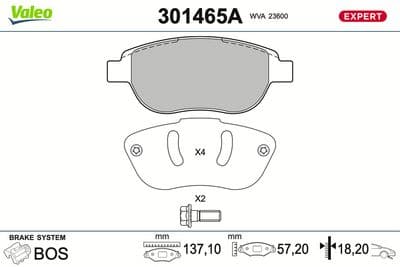 Juego de balatas de freno VALEO 301465A