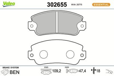 Juego de balatas de freno VALEO 302655