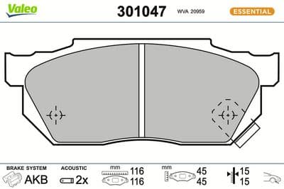 Juego de balatas de freno VALEO 301047