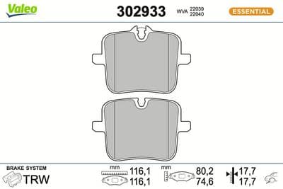 Juego de balatas de freno VALEO 302933