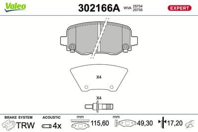 Juego de balatas de freno VALEO 302166A
