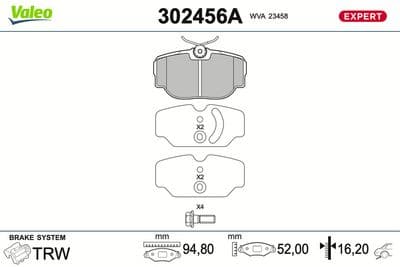 Juego de balatas de freno VALEO 302456A