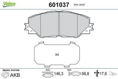 Juego de balatas de freno VALEO 601037