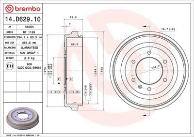 Tambor de freno BREMBO 14.D629.10