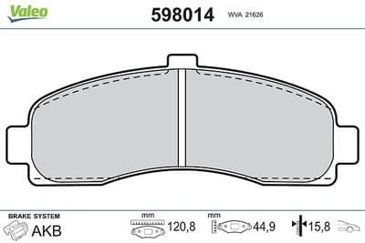 Juego de balatas de freno VALEO 598014