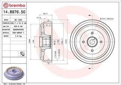 Tambor de freno BREMBO 14.B976.50