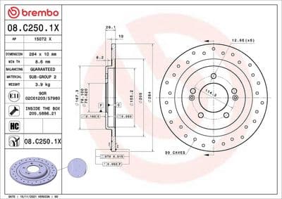 Disco de freno BREMBO 08.C250.1X