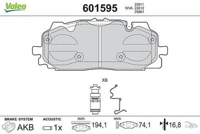 Juego de balatas de freno VALEO 601595