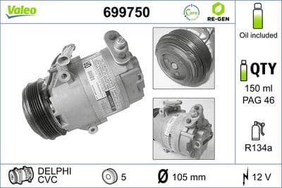 Compresor, aire acondicionado VALEO 699750
