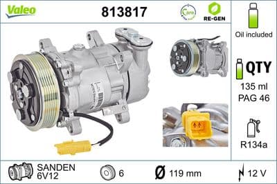 Compresor, aire acondicionado VALEO 813817