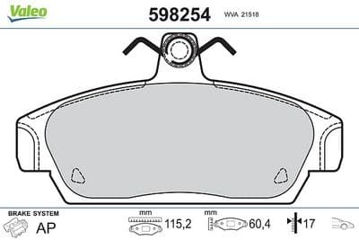 Juego de balatas de freno VALEO 598254