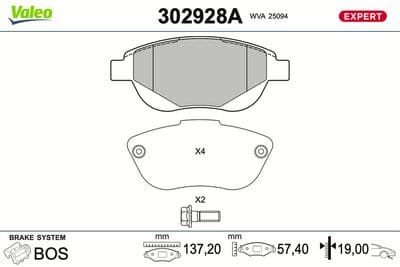 Juego de balatas de freno VALEO 302928A