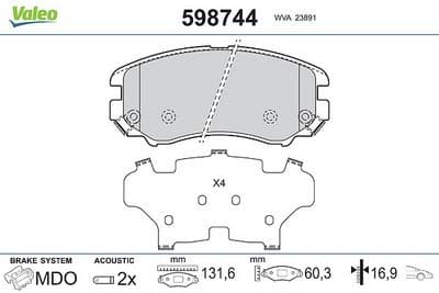 Juego de balatas de freno VALEO 598744
