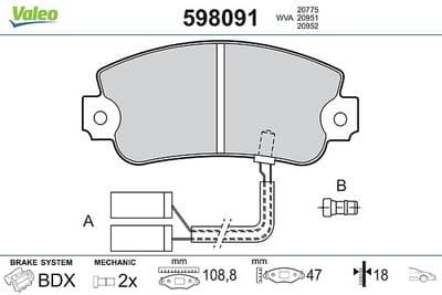 Juego de balatas de freno VALEO 598091