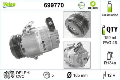 Compresor, aire acondicionado VALEO 699770