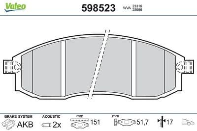 Juego de balatas de freno VALEO 598523