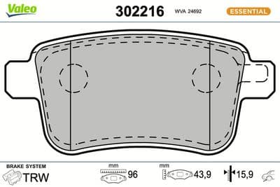 Juego de balatas de freno VALEO 302216