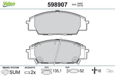 Juego de balatas de freno VALEO 598907
