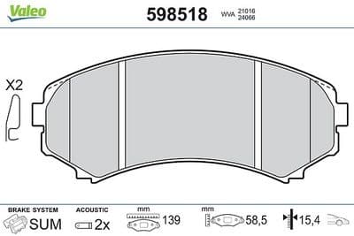 Juego de balatas de freno VALEO 598518