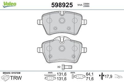 Juego de balatas de freno VALEO 598925