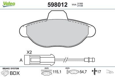 Juego de balatas de freno VALEO 598012