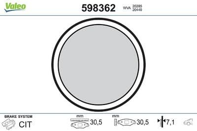 Juego de balatas de freno de mano de disco VALEO 598362