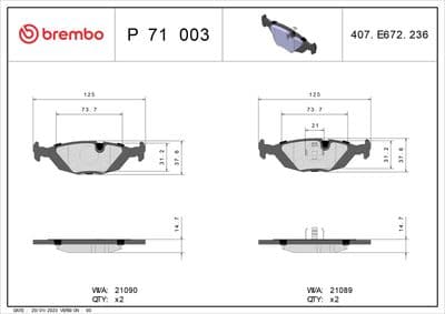Juego de balatas de freno BREMBO P 71 003