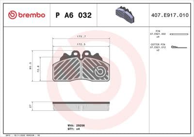 Juego de balatas de freno BREMBO P A6 032