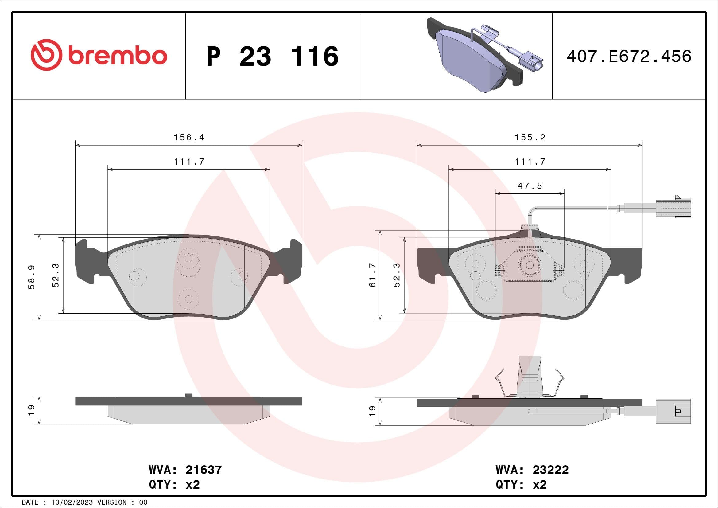 Juego de balatas de freno BREMBO P 23 116