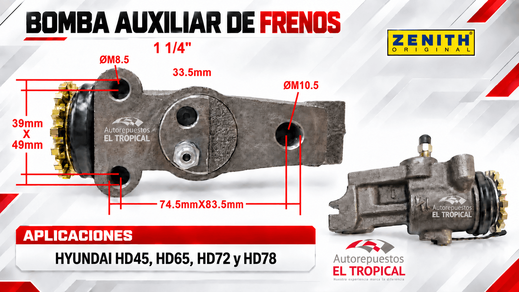 Bomba Auxiliar De Freno 1.1/4" Delantero Izquierdo HYUNDAI COUNTY HD45/65/72