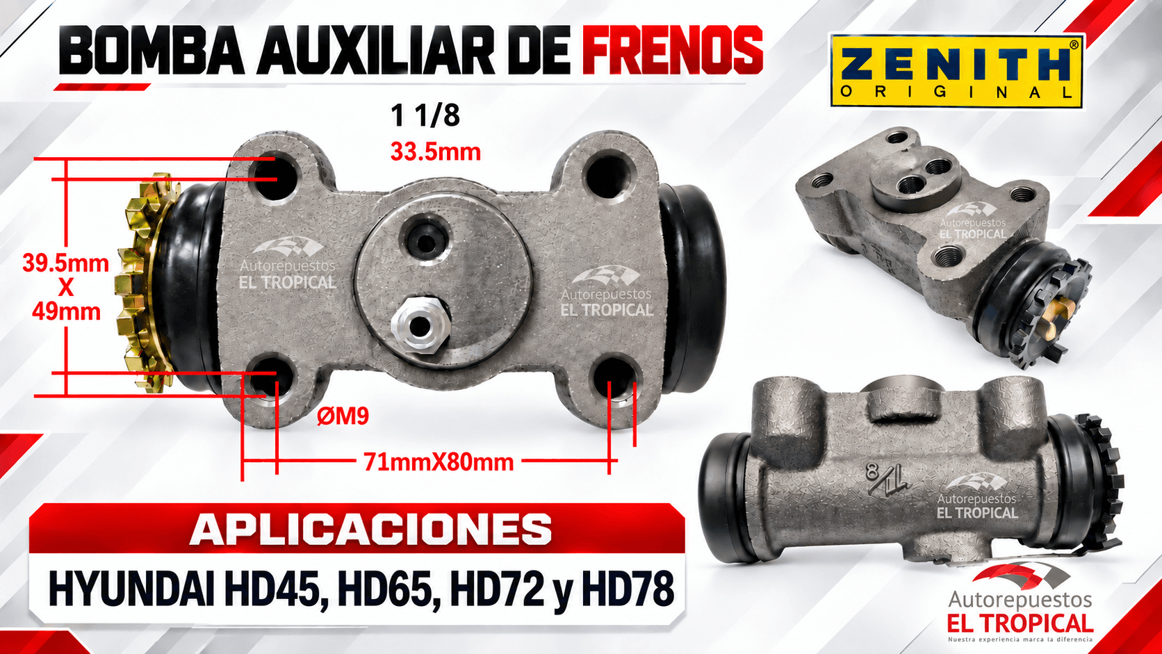 Bomba Auxiliar De Freno 1.1/8 Trasero Derecho HYUNDAI COUNTY HD45/65/72