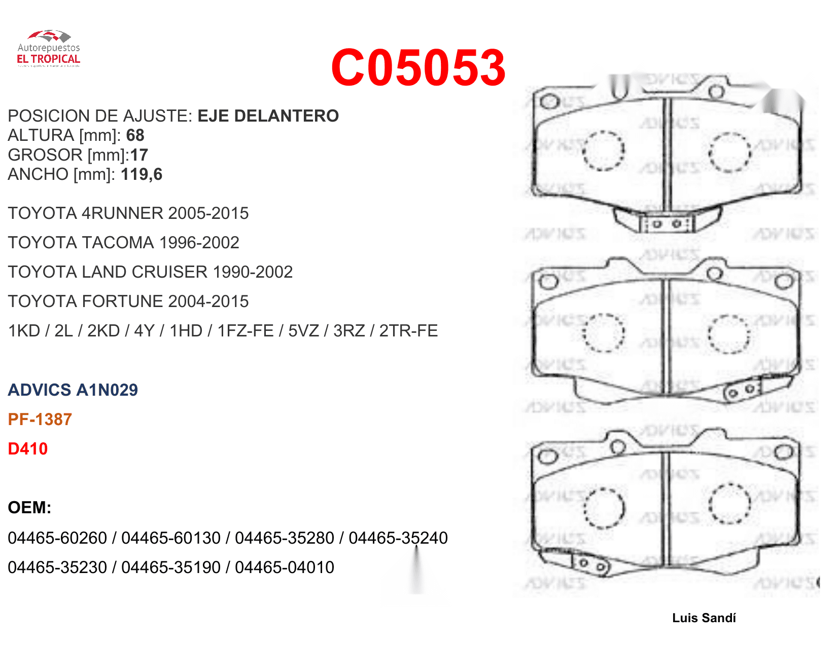 FIBRA DE DISCO 4RUNNER,TACOMA,PRADO 96-