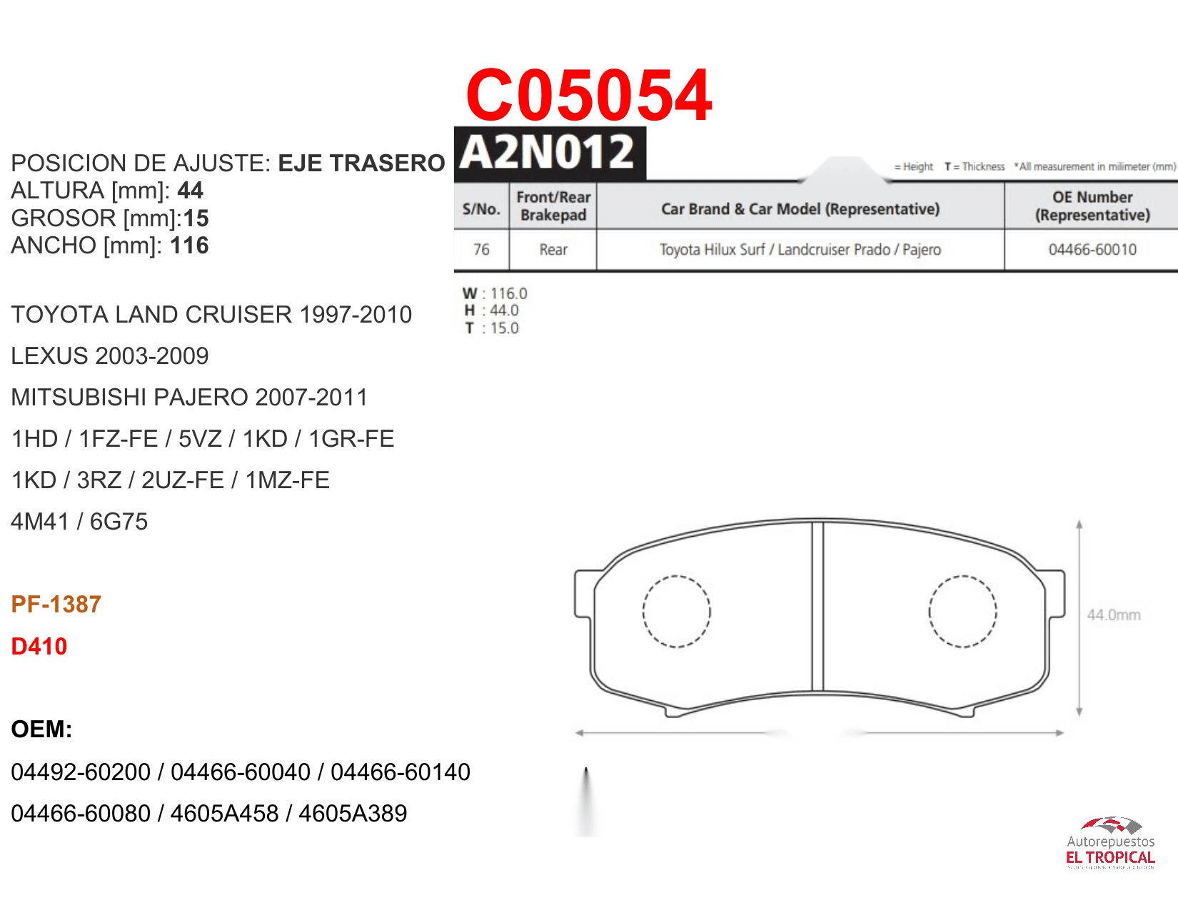 FIBRA DE DISCO PRADO 90-,HILUX 02-