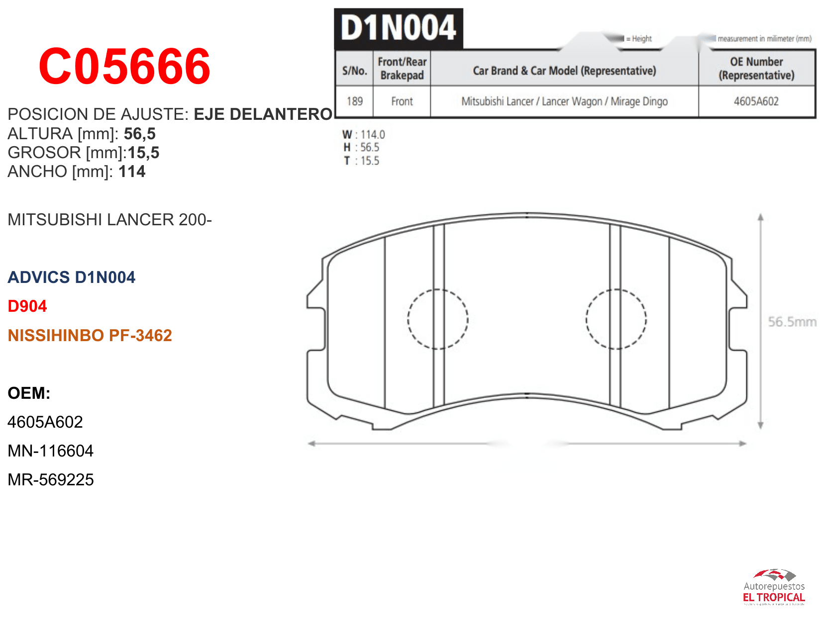 FIBRA DE DISCO MIRAGE, LANCER 00-D904/PF3462