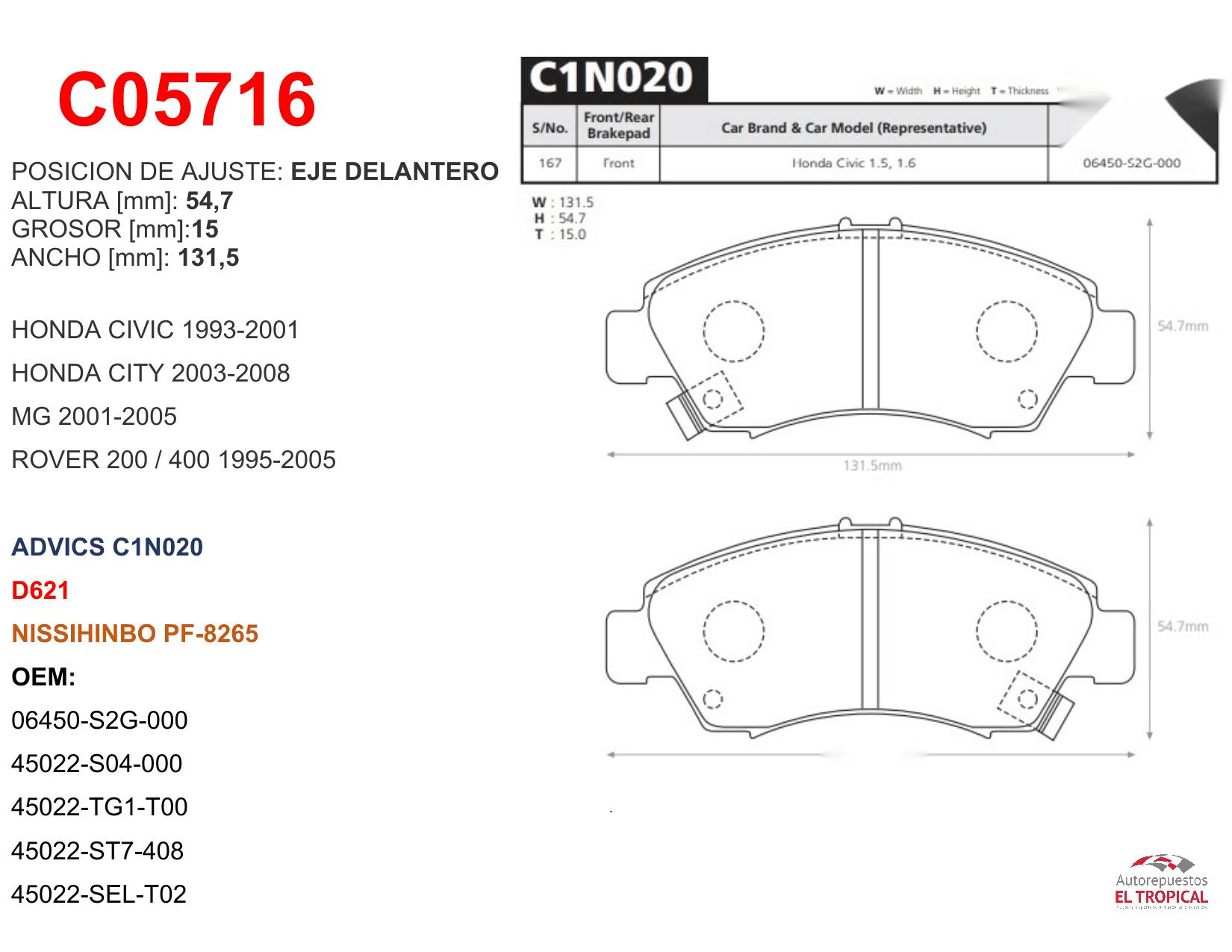 FIBRA DE DISCO CIVIC CRX 92-/FIT 01-