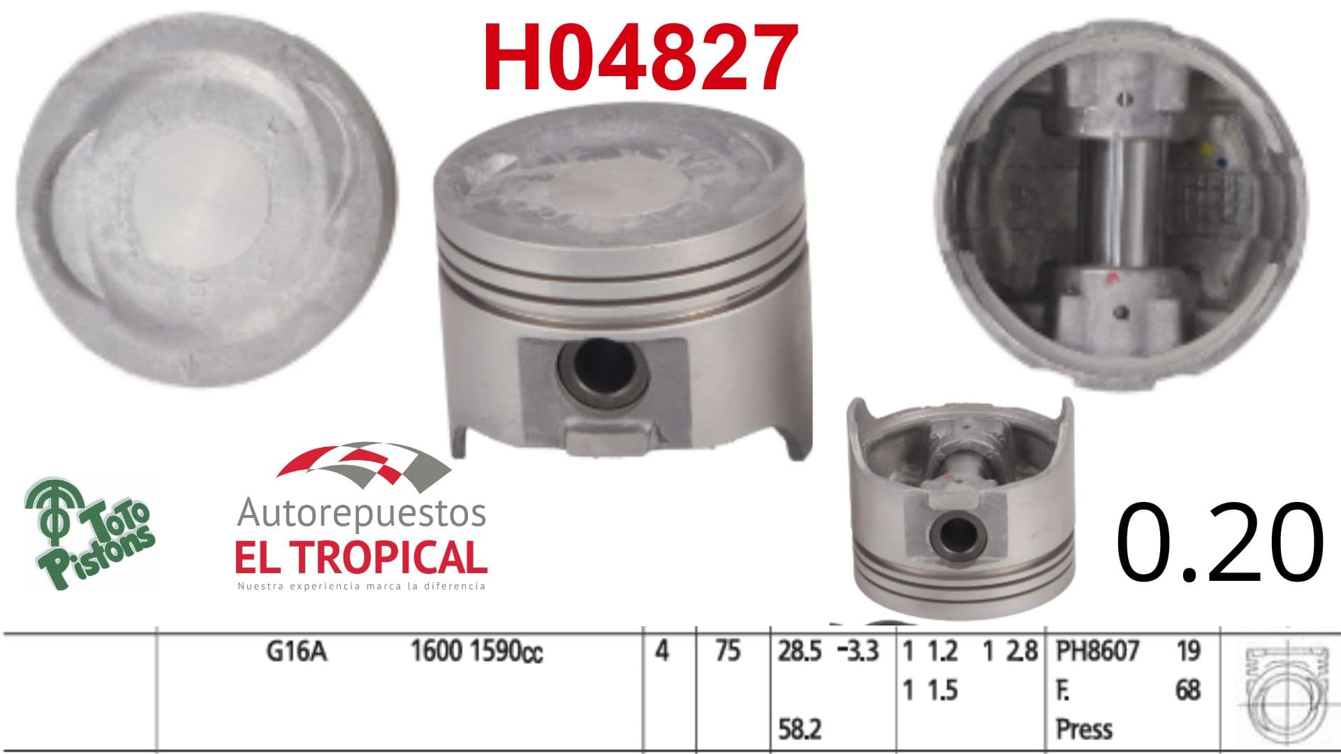 PISTON 020 G16 8VLV SIDEKICK 75.50 89-95