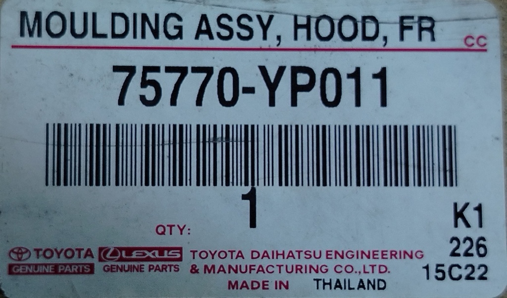 Moldura Frontal Tapa de Motor Toyota